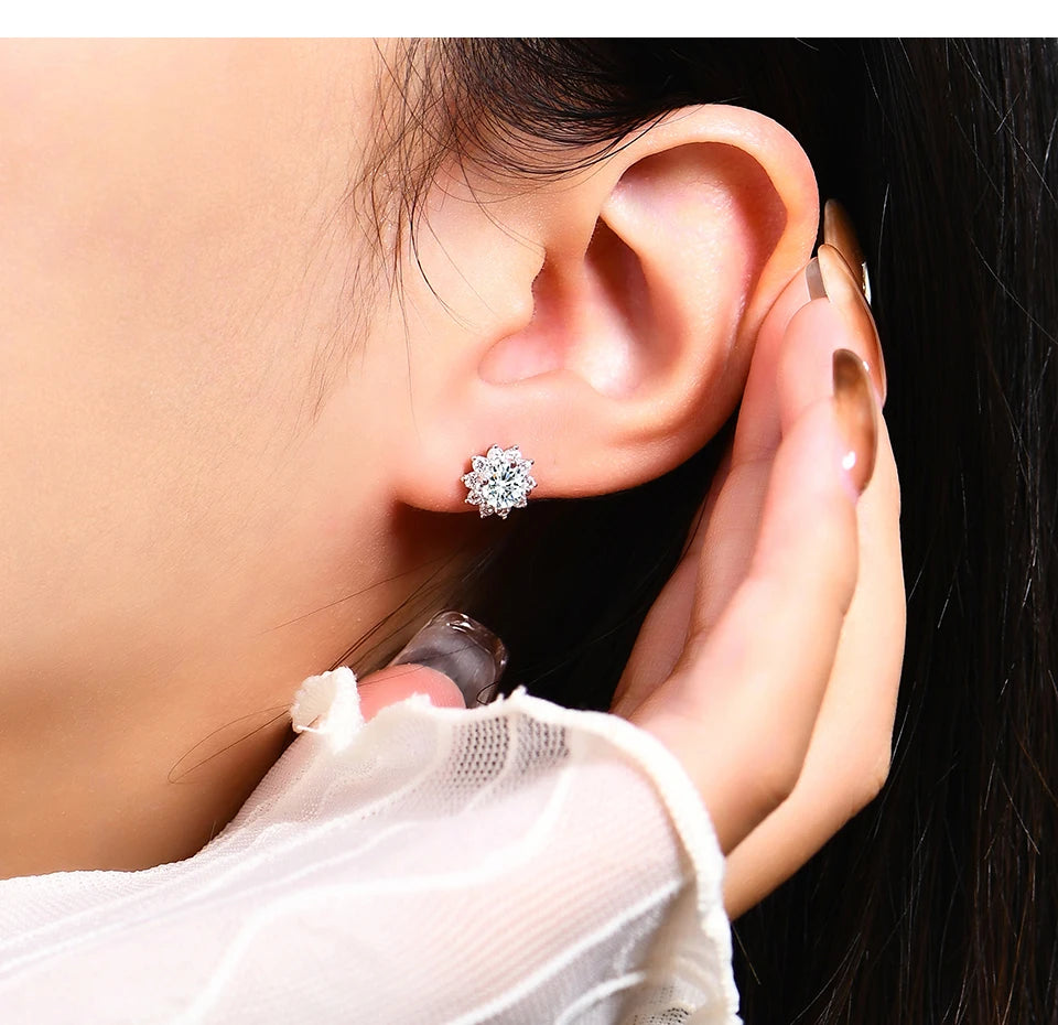 Snowflake Stud Earrings 925 Sterling Silver Jewelry 6.5mm 1.0 Carat Diamond Moissanite Earrings For Women Wedding Gift