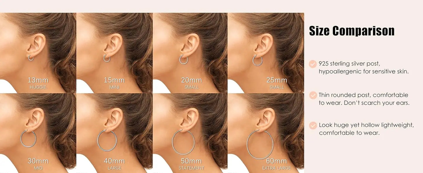 Fansilver S925 Sterling Silver Hoop Earrings 14K Gold Plated Hoop Earrings Hypoallergenic Lightweight Earrings for Women Girls