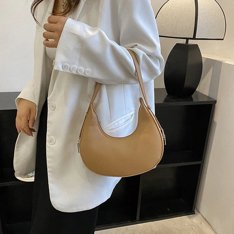 Underarm Tote Bags for Women Luxury Half Moon Hobo Bag Lady Brand Shoulder Bags PU Leather Armpit Clutch Handbag and Purse