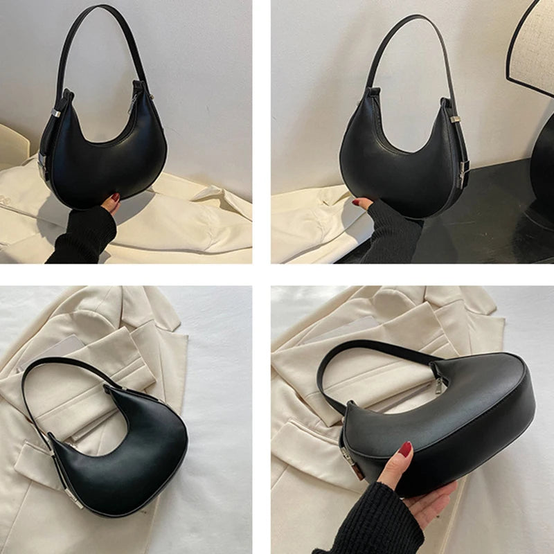 Underarm Tote Bags for Women Luxury Half Moon Hobo Bag Lady Brand Shoulder Bags PU Leather Armpit Clutch Handbag and Purse