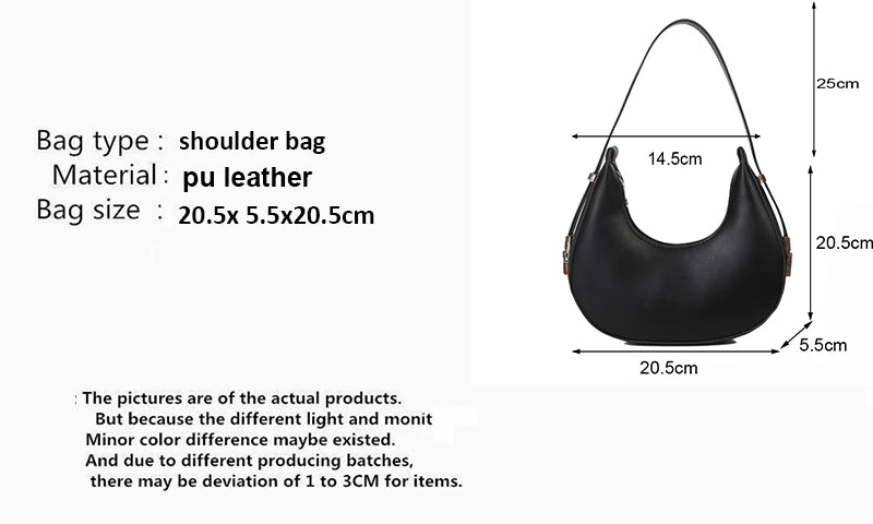 Underarm Tote Bags for Women Luxury Half Moon Hobo Bag Lady Brand Shoulder Bags PU Leather Armpit Clutch Handbag and Purse