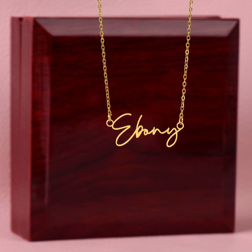 Cursive name plate necklace