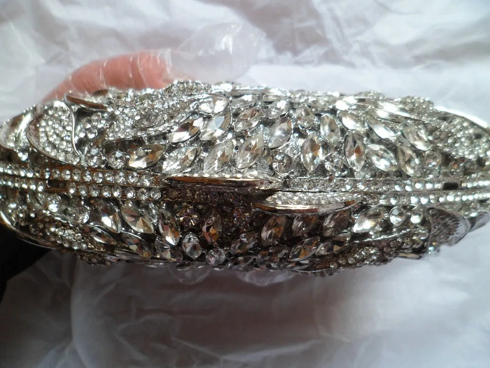 Gold Metal Leaves White Crystals Evening Clutch Bags Luxury Women Wedding Party Purse Ball Handbags Rhinestone Mini Minaudiere