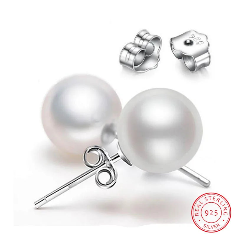 Sterling Silver 6mm/8mm/10mm Freshwater Cultured Pearl Button Ball Stud Earrings