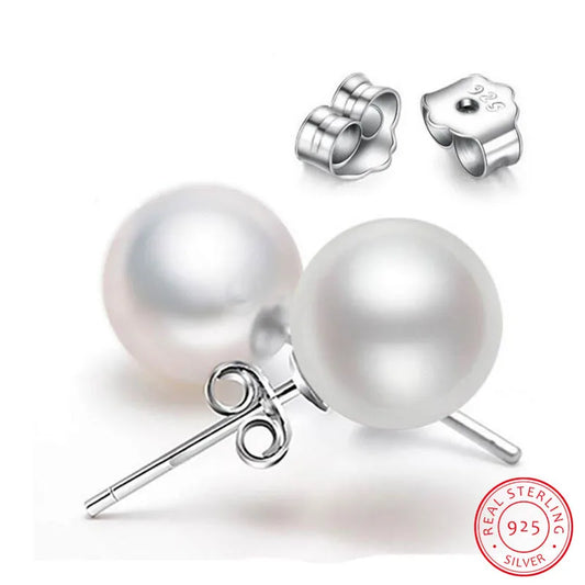 925 Sterling Silver 6mm/8mm/10mm Freshwater Cultured Pearl Button Ball Stud Earrings For Women As Best Gifts Jewerly