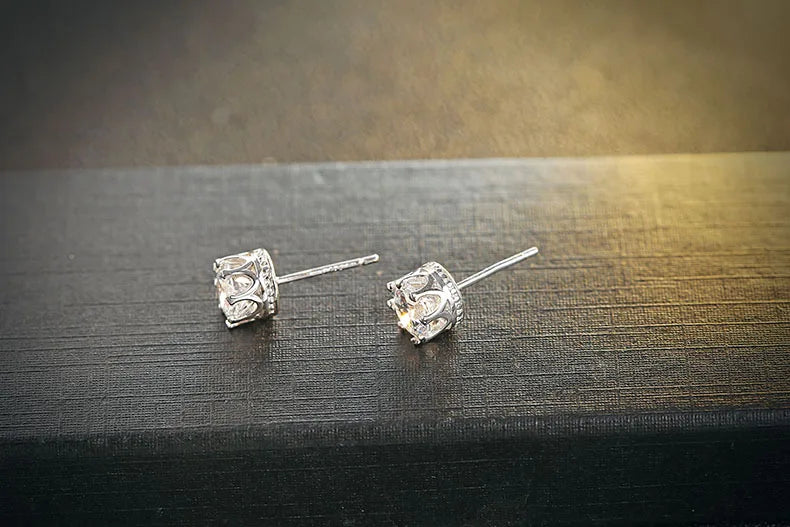 Classic 925 Sterling Silver CZ Crystal Stud Earrings For Women Men Top Quality Cubic Zircon Ear Accessories Jewelry