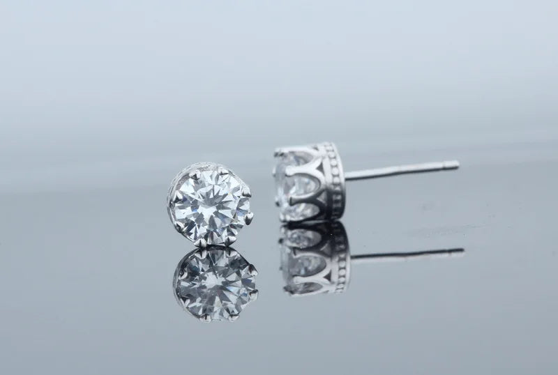 Classic 925 Sterling Silver CZ Crystal Stud Earrings For Women Men Top Quality Cubic Zircon Ear Accessories Jewelry