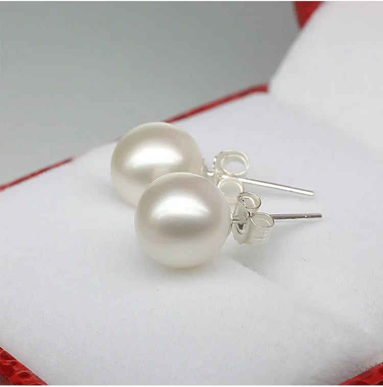 Sterling Silver 6mm/8mm/10mm Freshwater Cultured Pearl Button Ball Stud Earrings