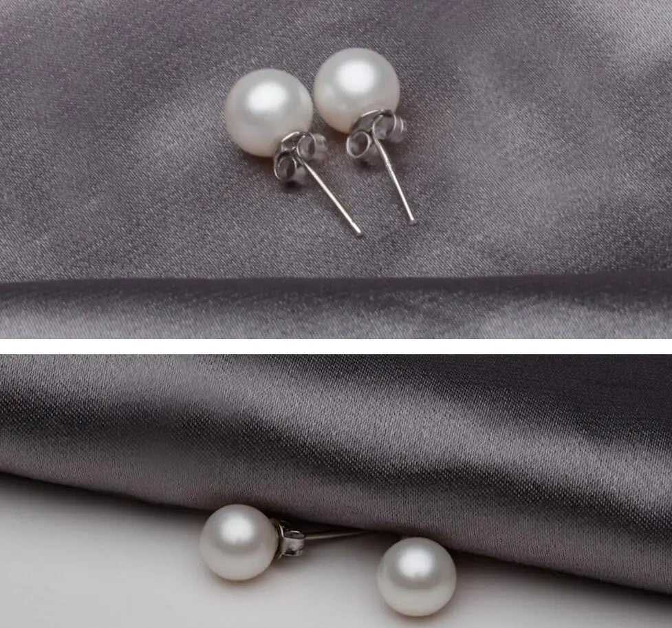 Sterling Silver 6mm/8mm/10mm Freshwater Cultured Pearl Button Ball Stud Earrings
