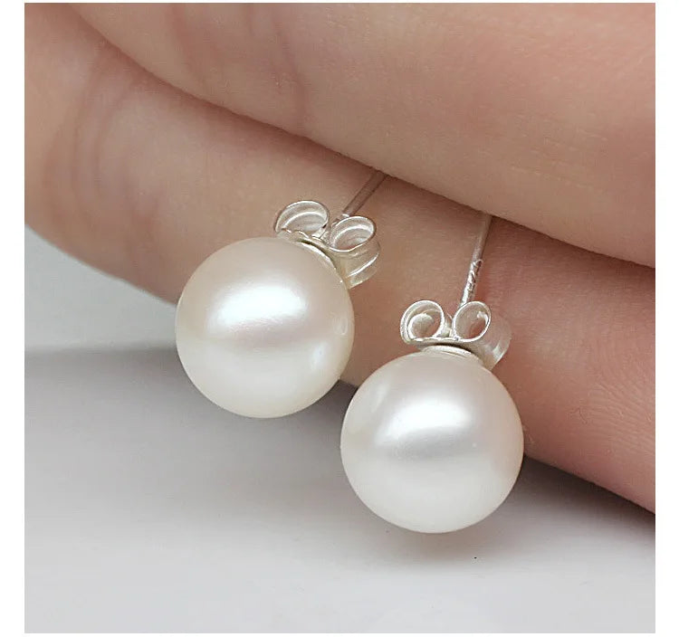 Sterling Silver 6mm/8mm/10mm Freshwater Cultured Pearl Button Ball Stud Earrings