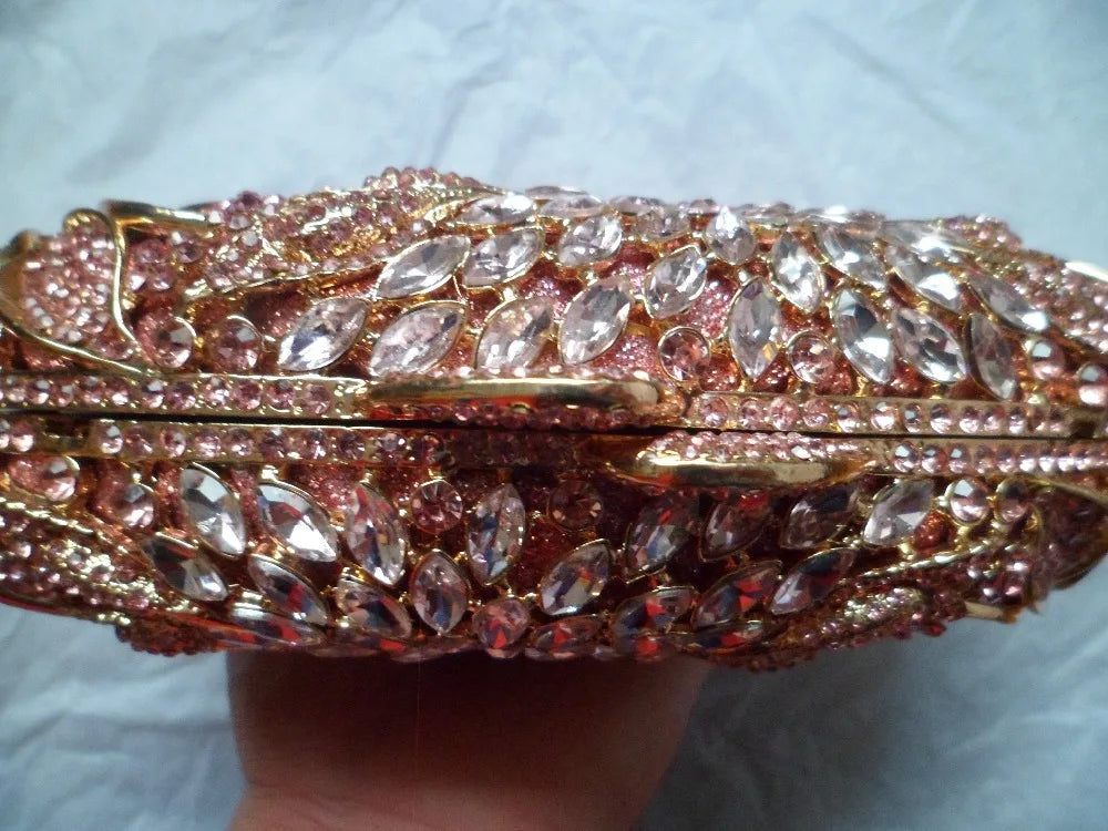 Gold Metal Leaves White Crystals Evening Clutch Bags Luxury Women Wedding Party Purse Ball Handbags Rhinestone Mini Minaudiere