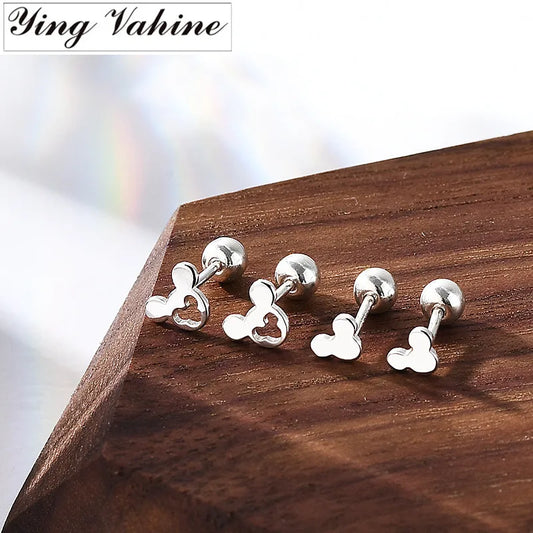 ying Vahine 100% 999 Sterling Silver Jewelry Lovely Cute Cartoon Mickey Stud Earrings for Women Girls Kids Birthday Gifts