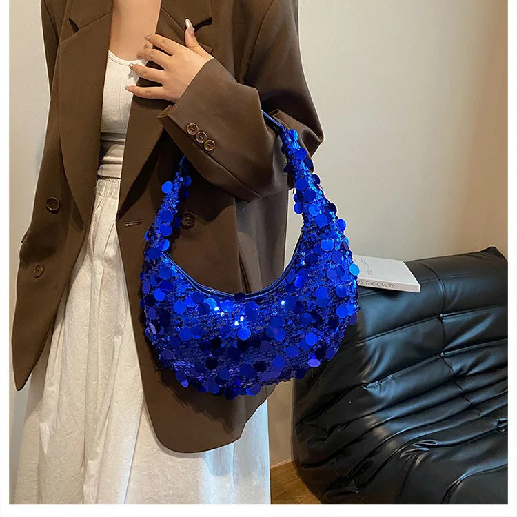 Glitter Sequin Evening Bags for Women Luxury Designer Shoulder Bags Female Retro Underarm Cloud Bags Hobo Bags Ladies Handbags