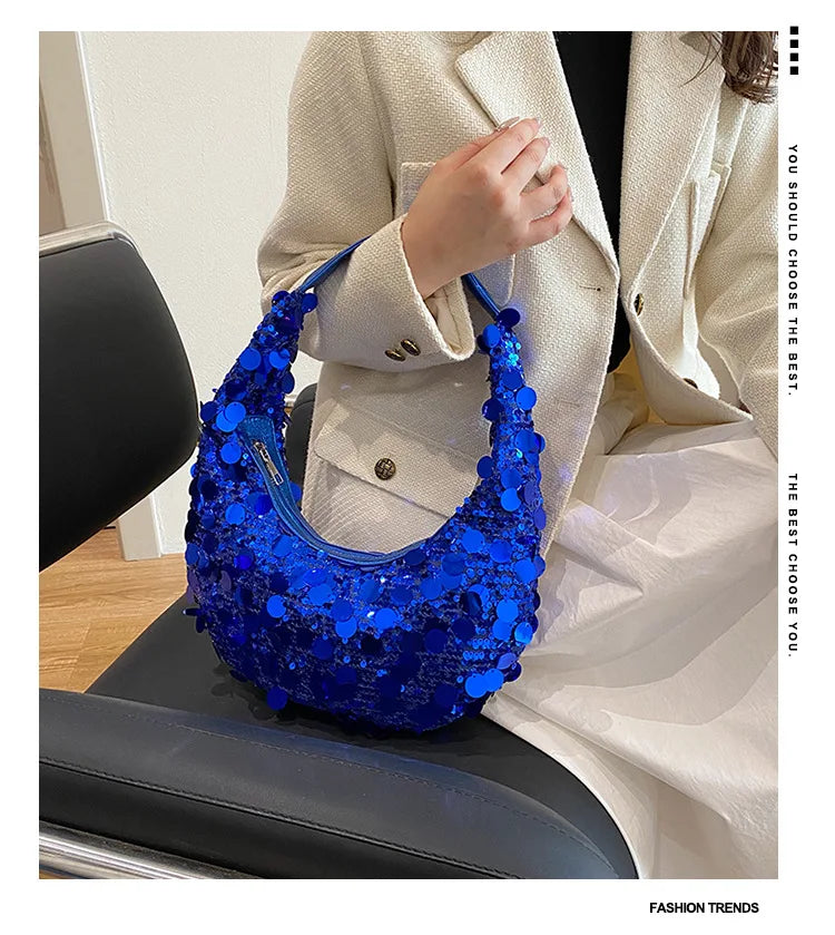 Glitter Sequin Evening Bags for Women Luxury Designer Shoulder Bags Female Retro Underarm Cloud Bags Hobo Bags Ladies Handbags