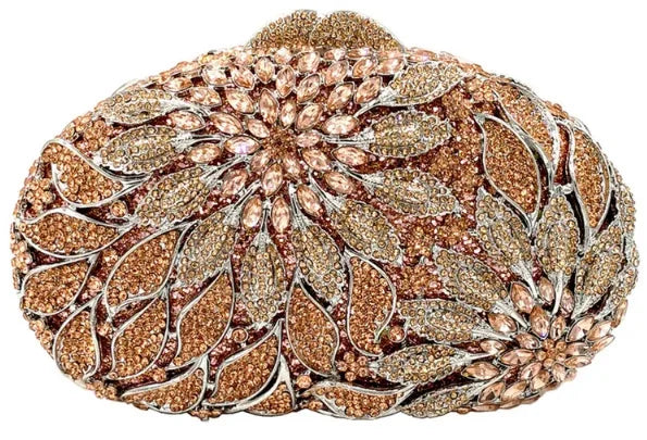 Gold Metal Leaves White Crystals Evening Clutch Bags Luxury Women Wedding Party Purse Ball Handbags Rhinestone Mini Minaudiere