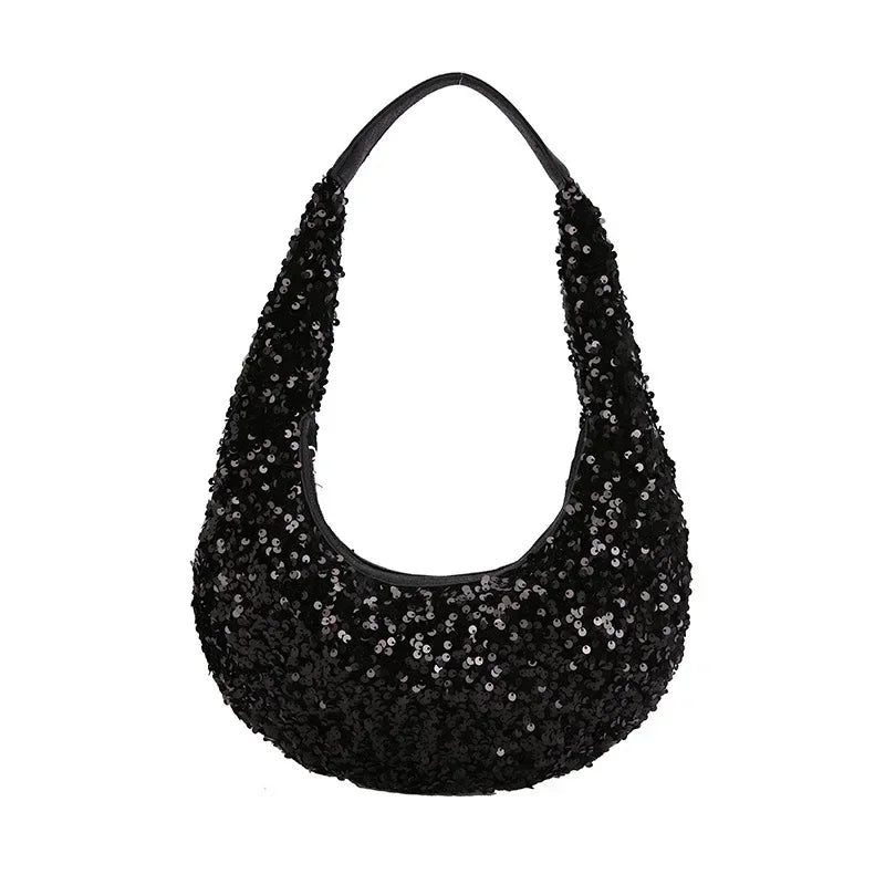 Glitter Sequin Evening Bags for Women Luxury Designer Shoulder Bags Female Retro Underarm Cloud Bags Hobo Bags Ladies Handbags