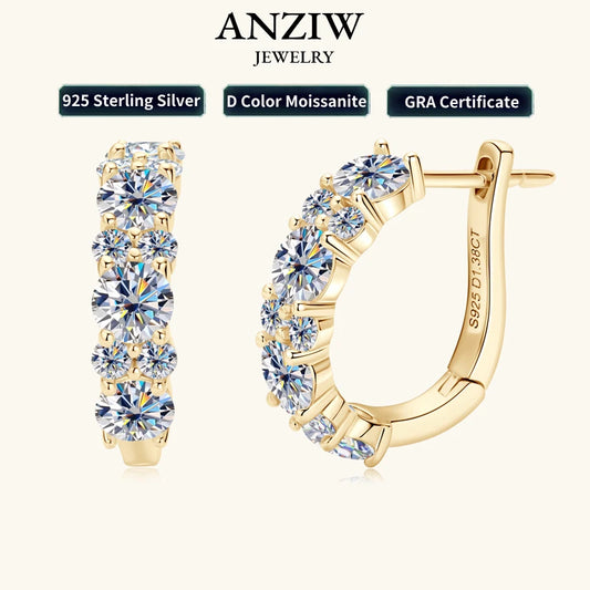 Anziw 2.76CTTW. Moissanite Earrings Luxury 925 Sterling Silver Hoop Stud Earrings for Women Wedding Party 2024 New Jewelry Gifts