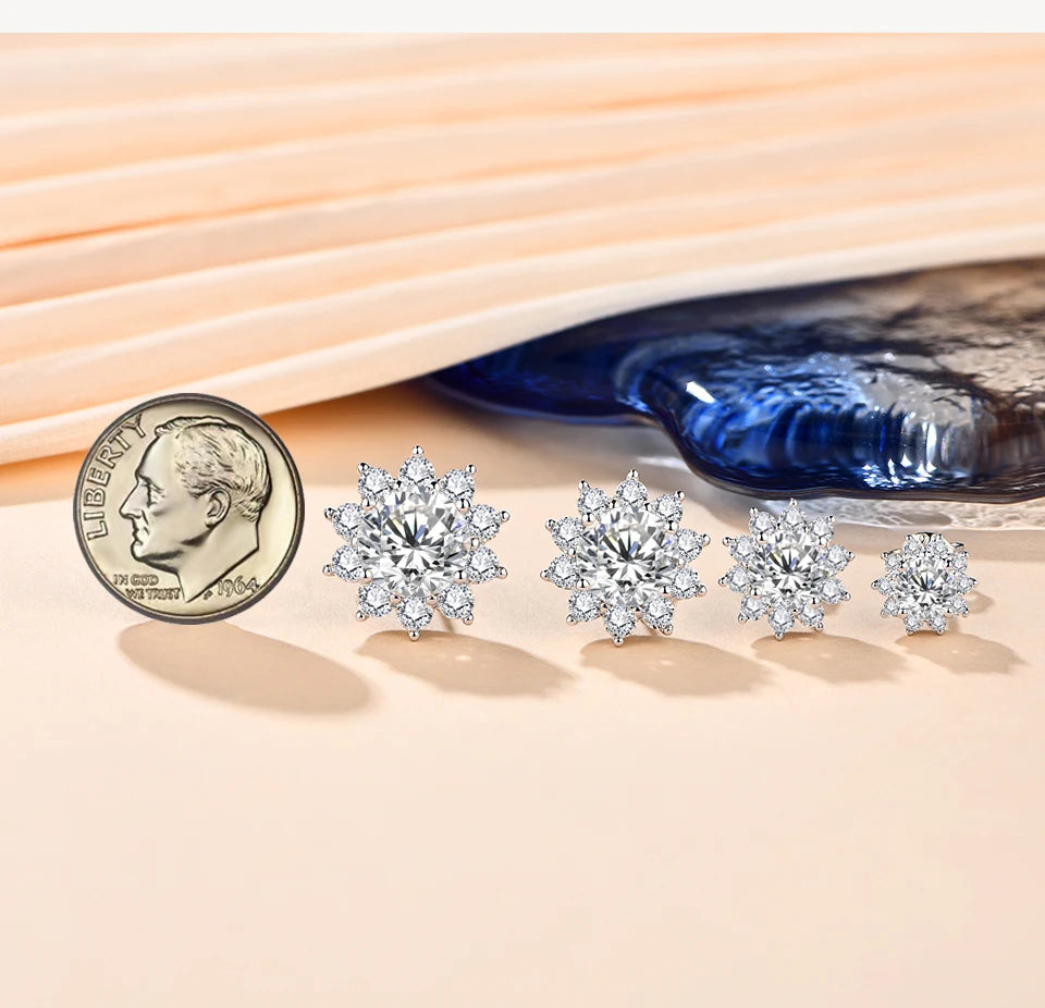 Snowflake Stud Earrings 925 Sterling Silver Jewelry 6.5mm 1.0 Carat Diamond Moissanite Earrings For Women Wedding Gift