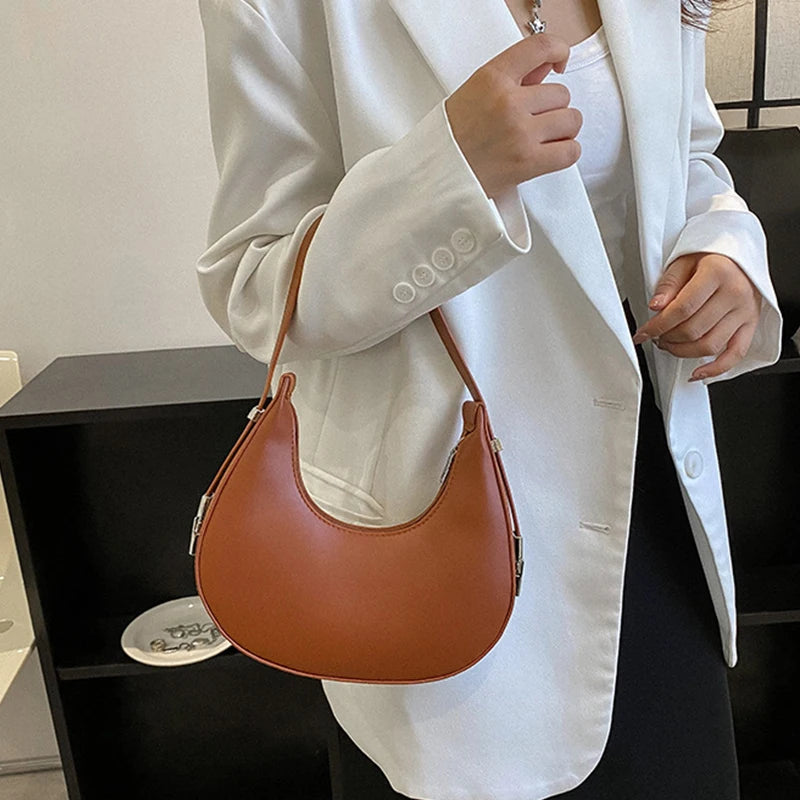 Underarm Tote Bags for Women Luxury Half Moon Hobo Bag Lady Brand Shoulder Bags PU Leather Armpit Clutch Handbag and Purse