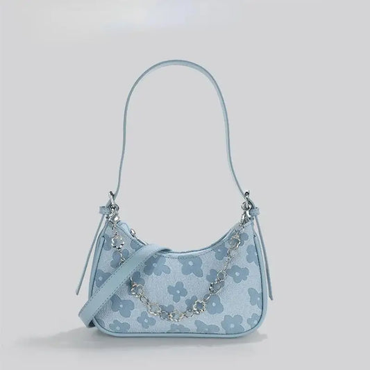 Floral Pattern Shoulder Bag, Fashion Chain Decor Handbag, Crossbody Bag Purse For Women