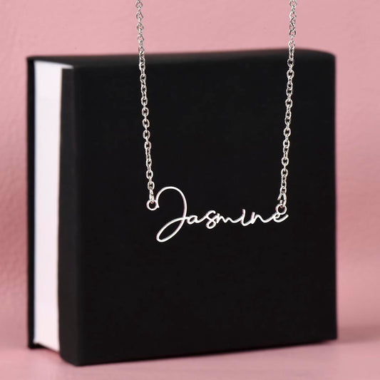 Cursive name plate necklace